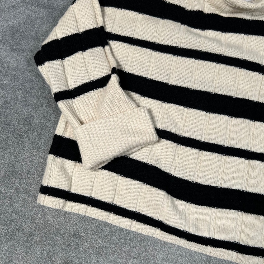 Madewell Cashmere Wool Knit Striped Turtleneck Sweater Cream Black Womens XS - Picture 4 of 9